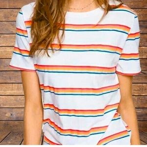 Pink Victoria's Secret Rainbow Stripe Crewneck Tee Shirt
